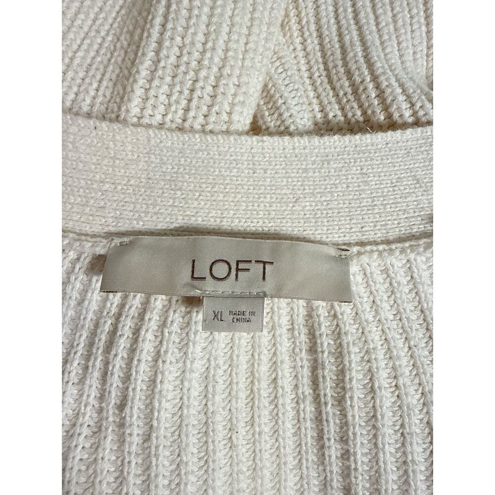 LOFT Cream Ribbed Cardigan XL Cotton Button Front Pockets Relaxed Fit EUC - Picture 7 of 8